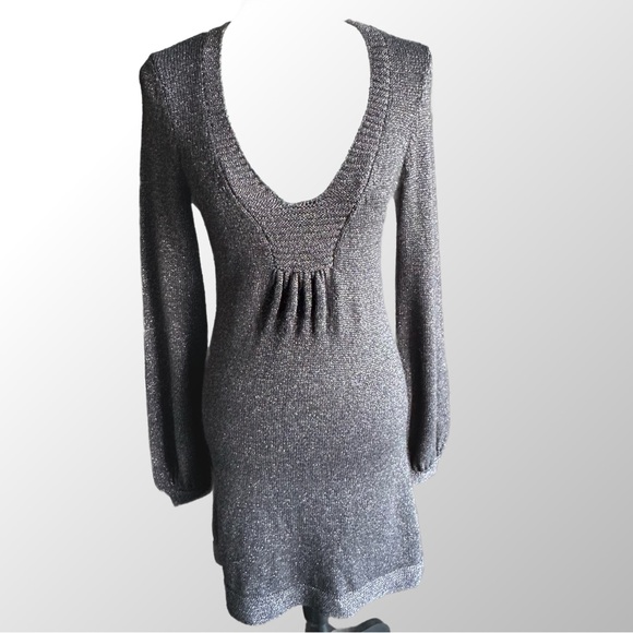 Rebecca Taylor Dresses & Skirts - Rebecca Taylor Gray Metallic sweater dress-Balloon Sleeves & Plunge Neck Medium